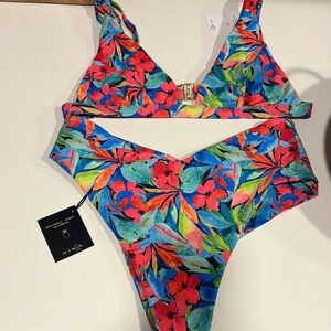 Skatie Tropical Floral Bikini - Red, Blue, Green